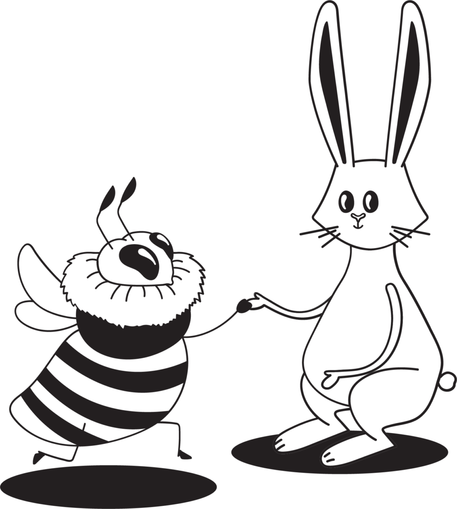 Pszczoła i królik podający sobie dłonie